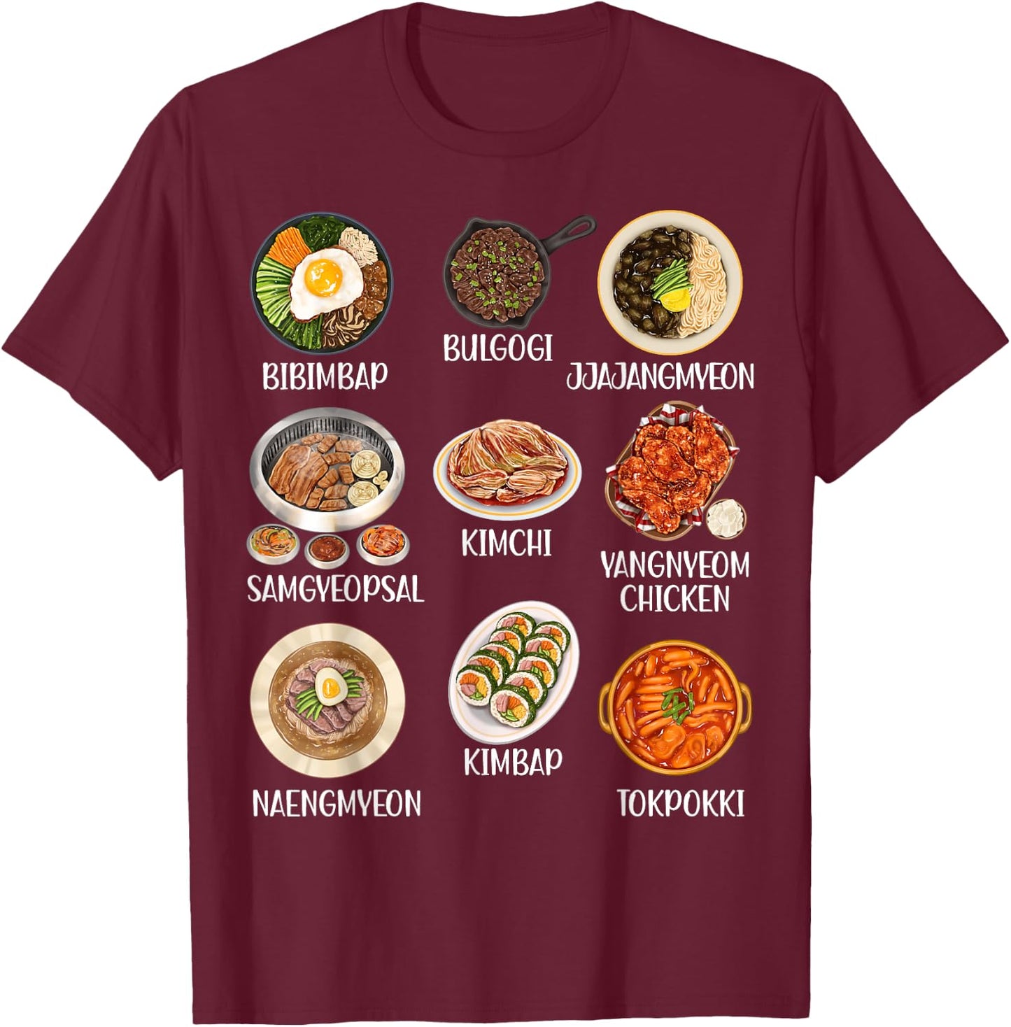 Cute Korean Food Kimchi Bibimbap Kawaii Korean Aesthetic Pop T-Shirt - T-Shirt | Maroon