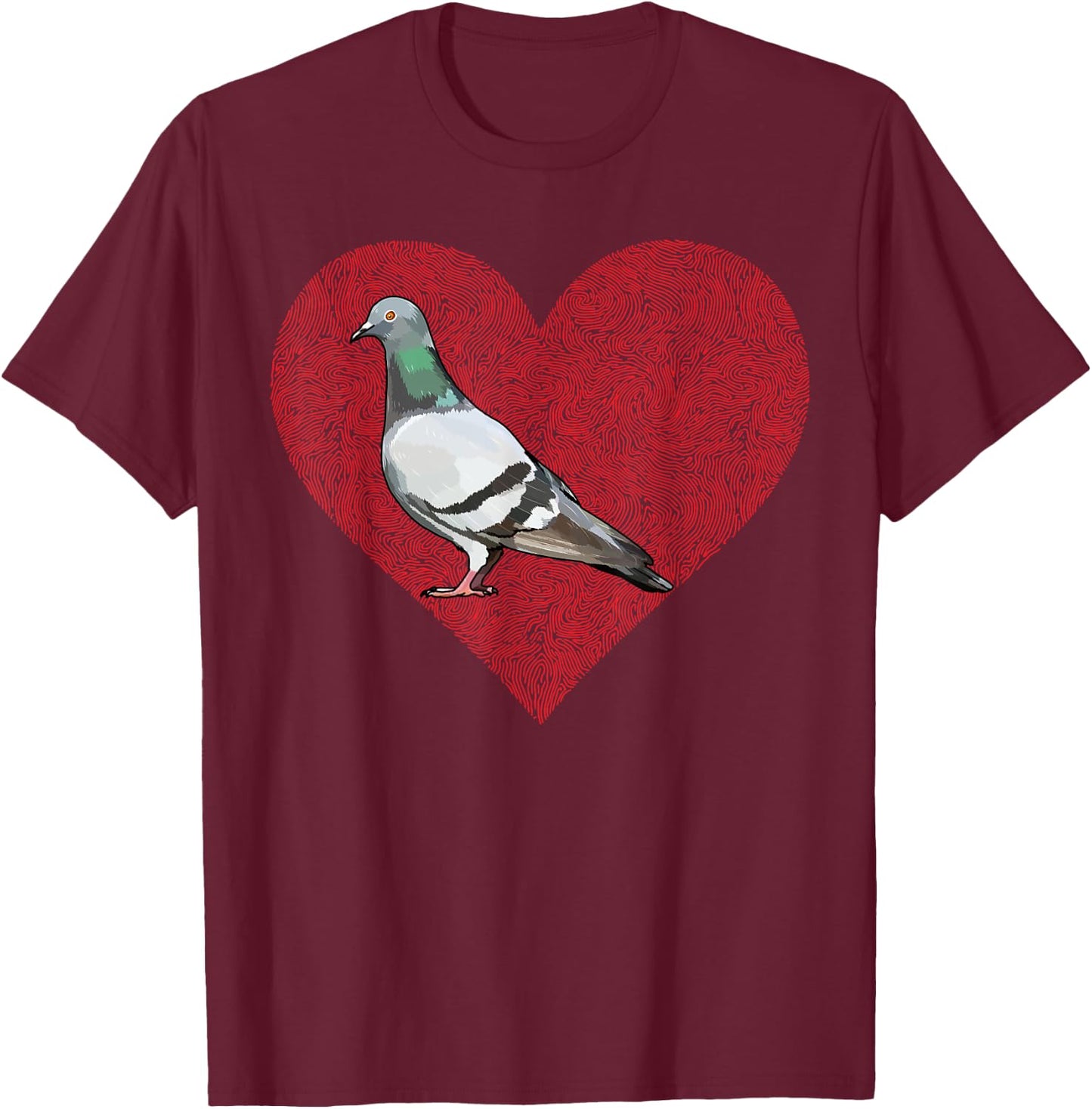 Pigeon Valentines Day Bird Love Fingerprint T-Shirt - T-Shirt | Maroon