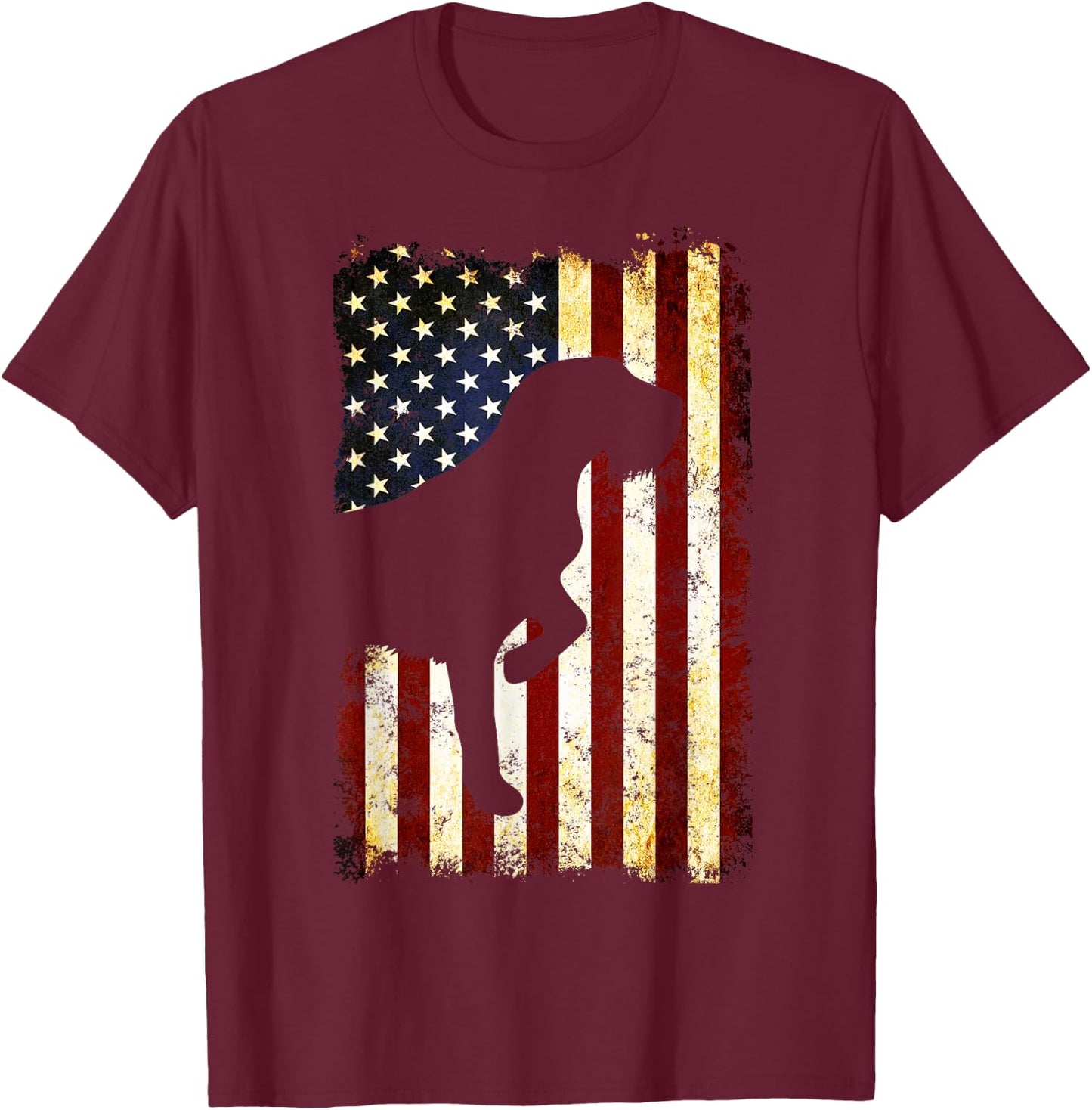 Wirehaired Pointing Griffon Silhouette American Flag T-Shirt - T-Shirt | Maroon