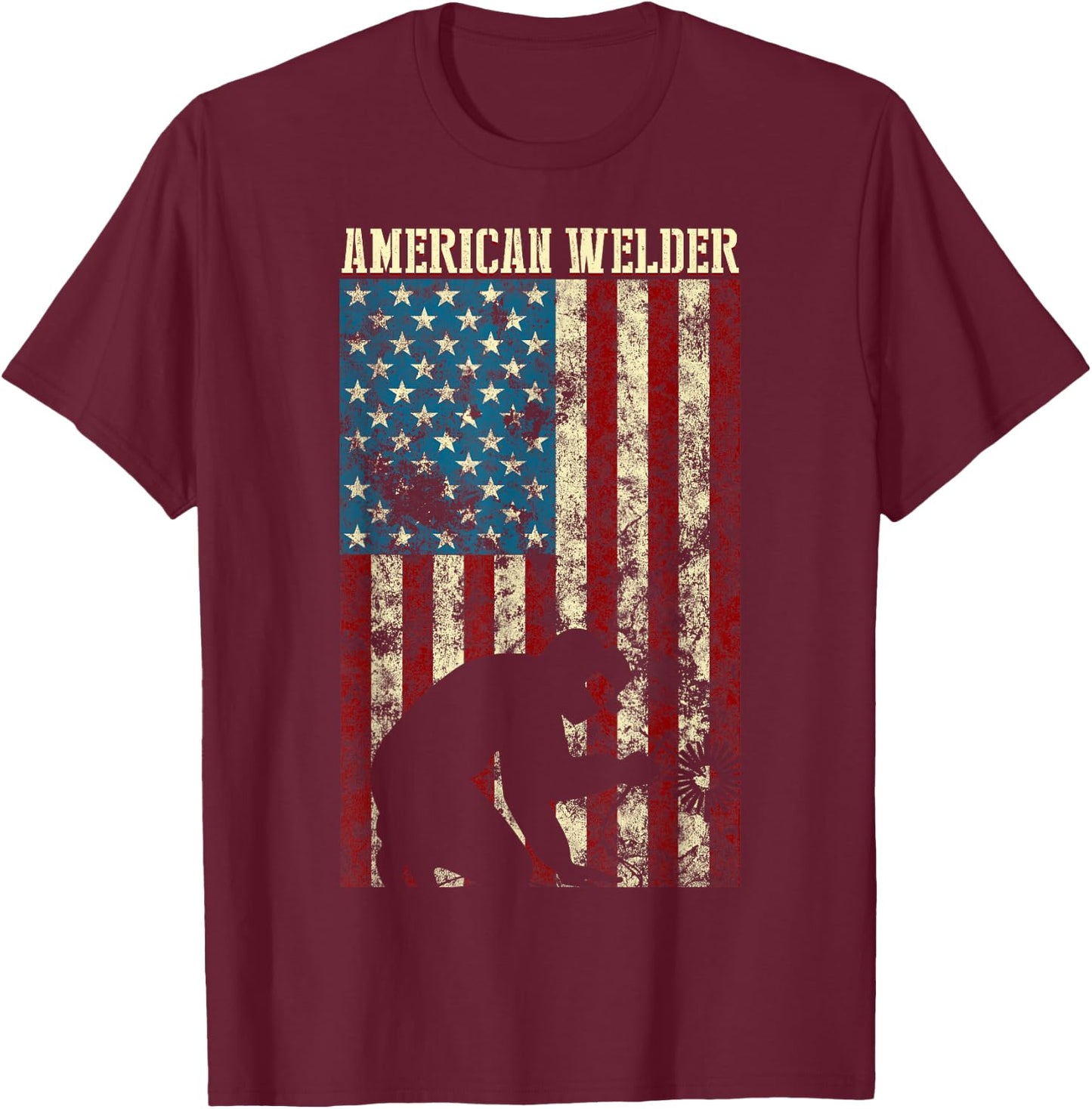 Welding Patriotic Distressed USA American Flag gift Welder T-Shirt - T-Shirt | Maroon