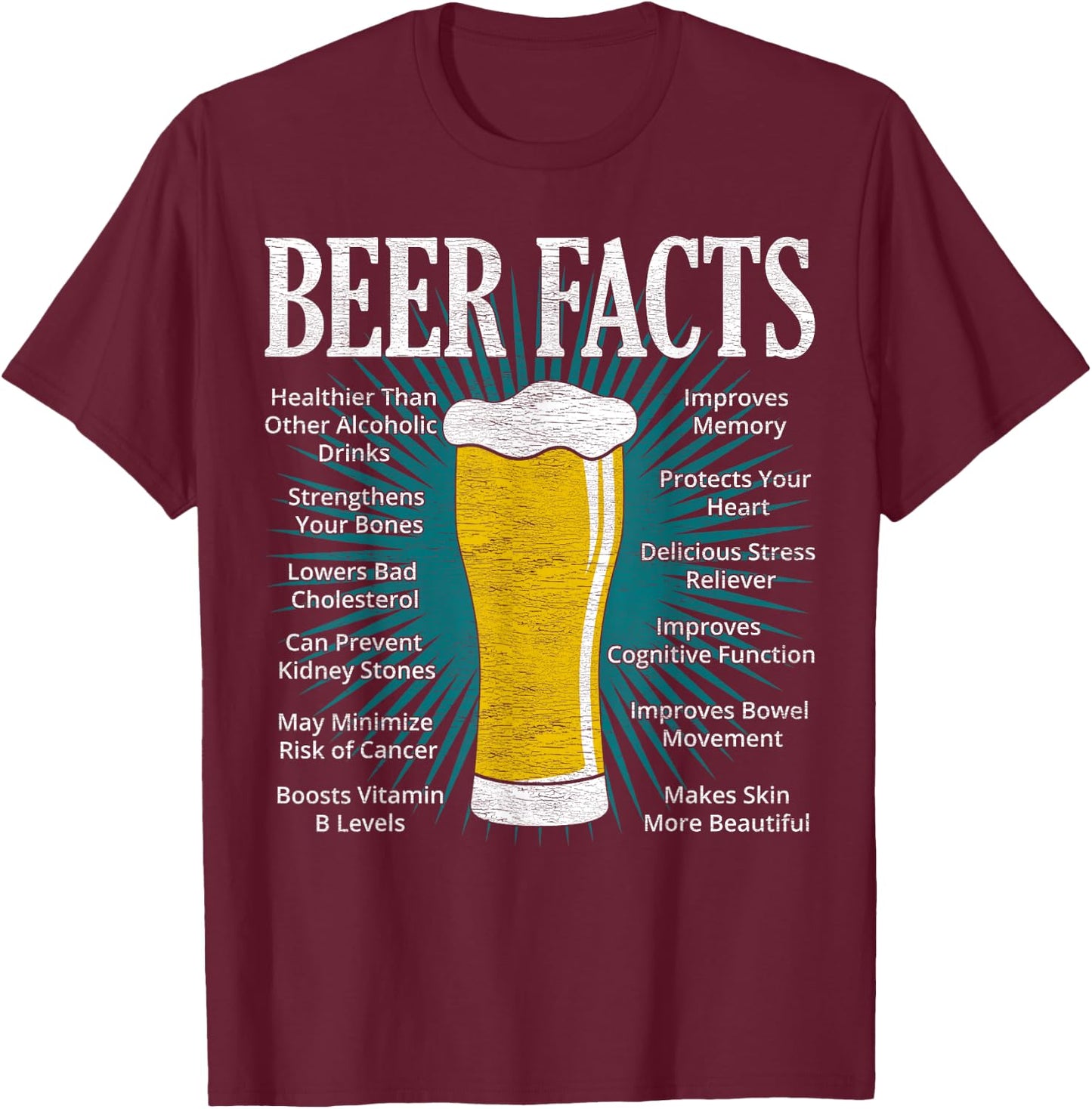 Beer Facts - Funny Beer Lover Gift T-Shirt - T-Shirt | Maroon
