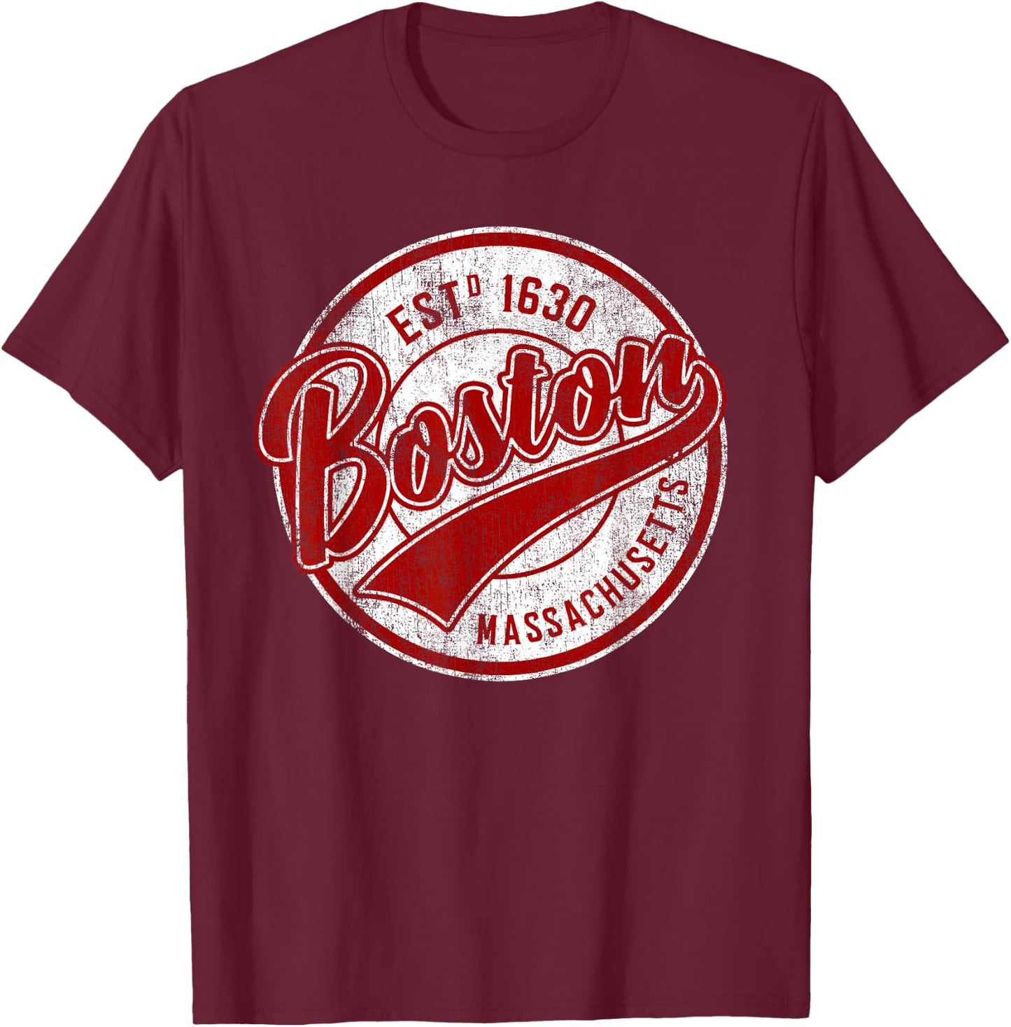 Distressed Vintage Boston Massachusetts Sports Gift T-Shirt - T-Shirt | Maroon
