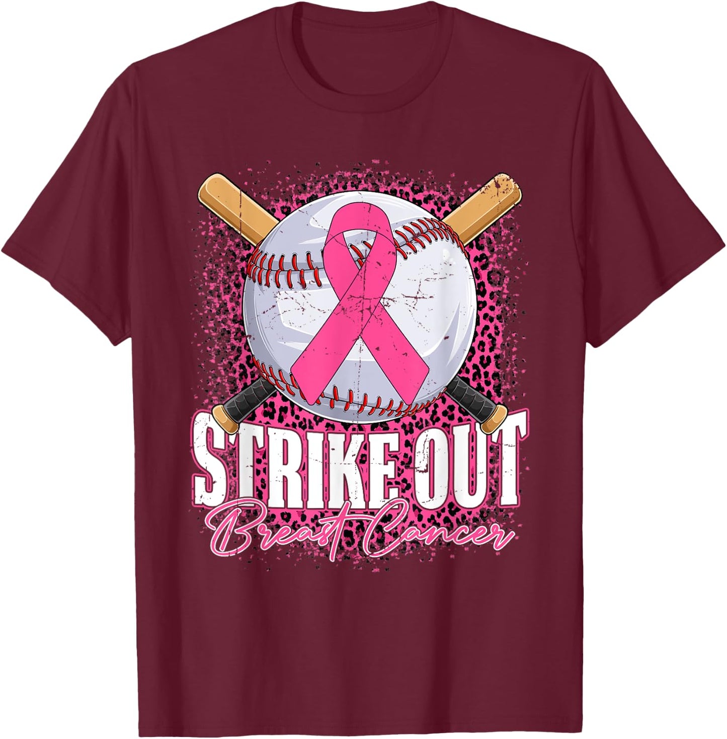 Strike Out Breast Cancer Baseball Ball & Pink Ribbon Women T-Shirt - T-Shirt | Maroon