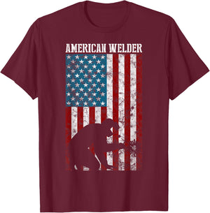 Welding Vintage Distressed American Flag Patriotic Welder T-Shirt - T-Shirt | Maroon