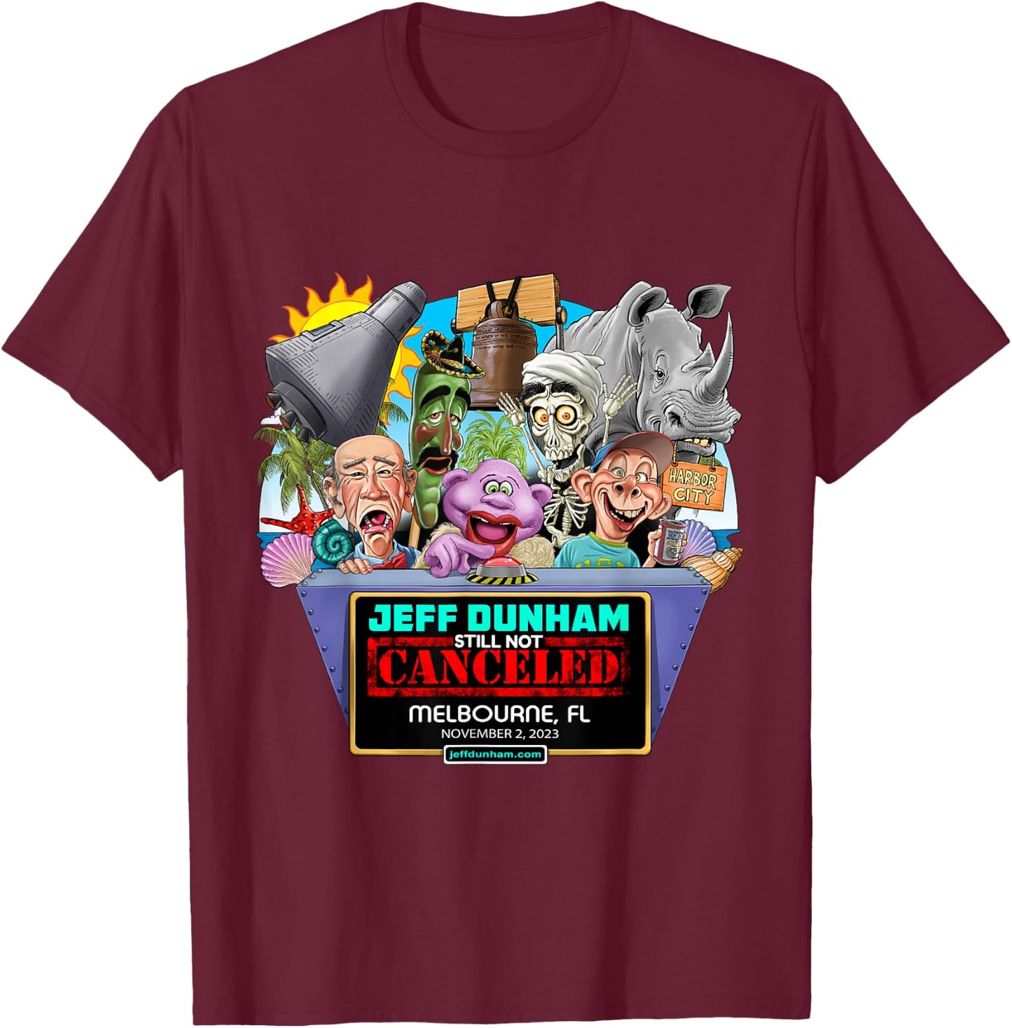 Jeff Dunham Melbourne, FL (2023) T-Shirt - T-Shirt | Maroon