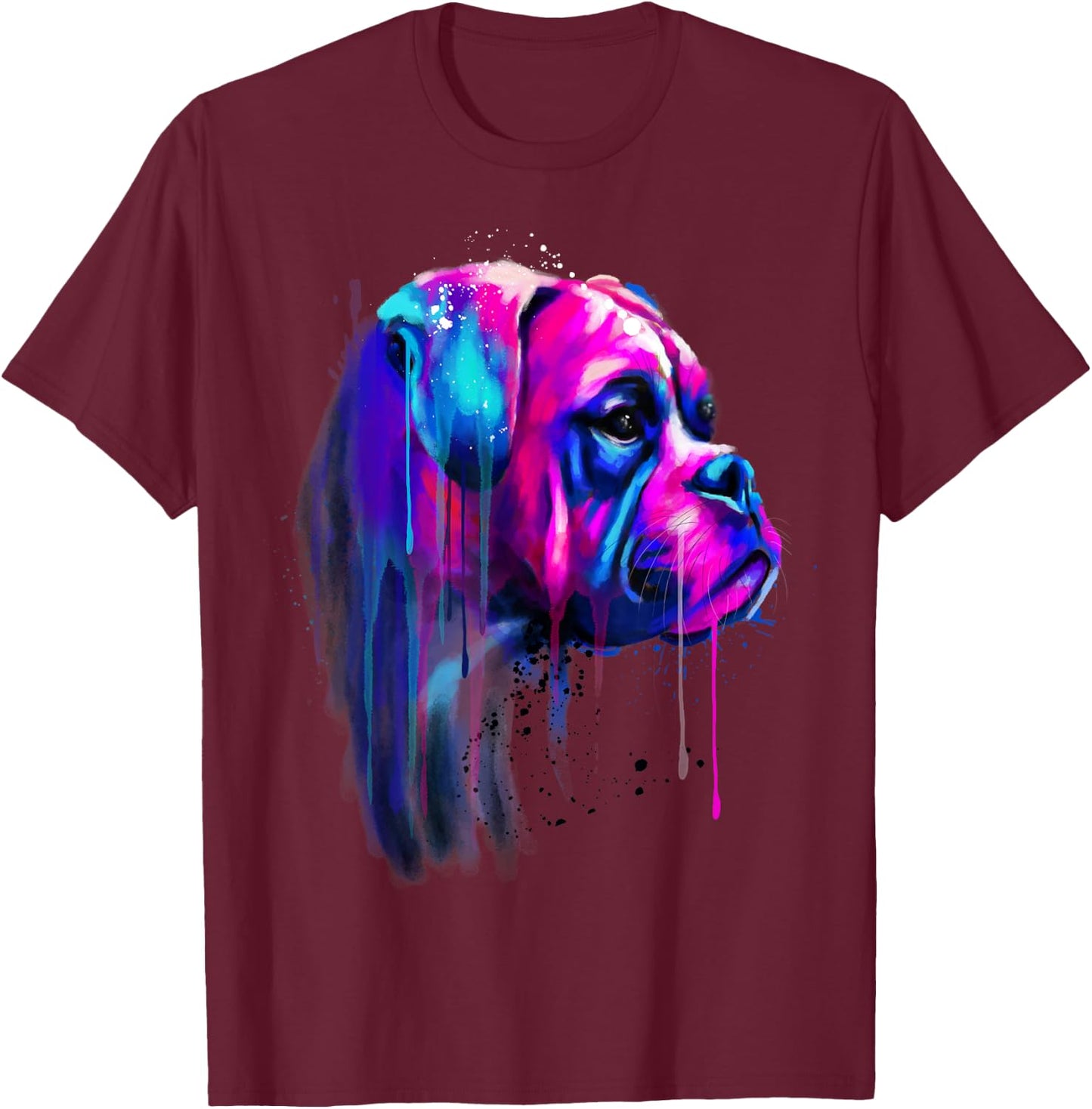 Colorful Boxer Dog Art Watercolor T-Shirt - T-Shirt | Maroon