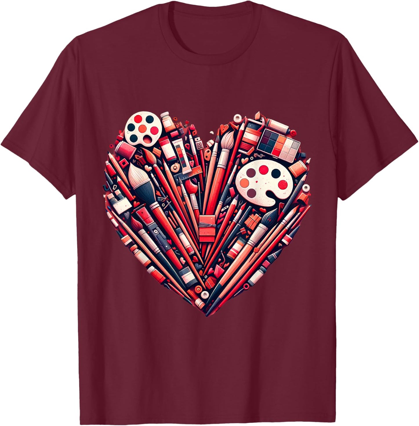 Art Teacher Valentine Heart T-Shirt - T-Shirt | Maroon