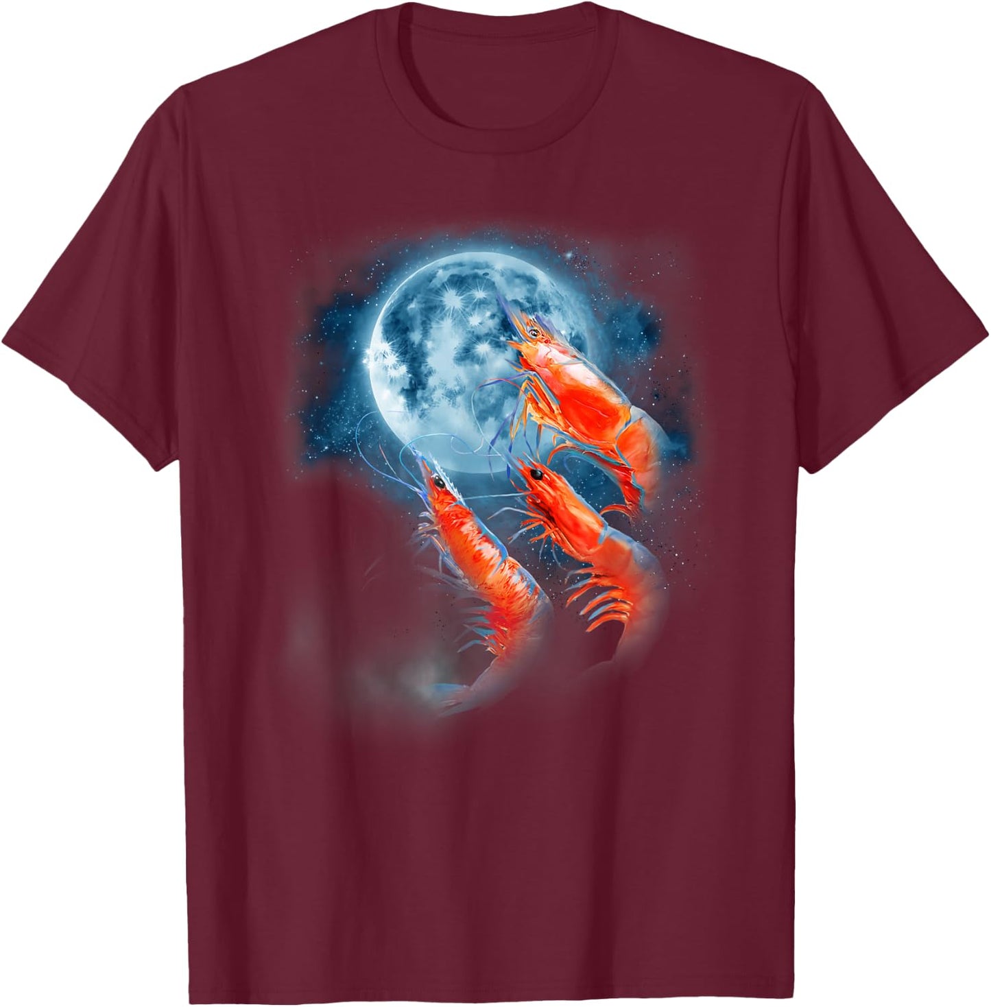 Funny Prawn Shirt - Shrimp Shirt - Howling at the Moon T-Shirt - T-Shirt | Maroon