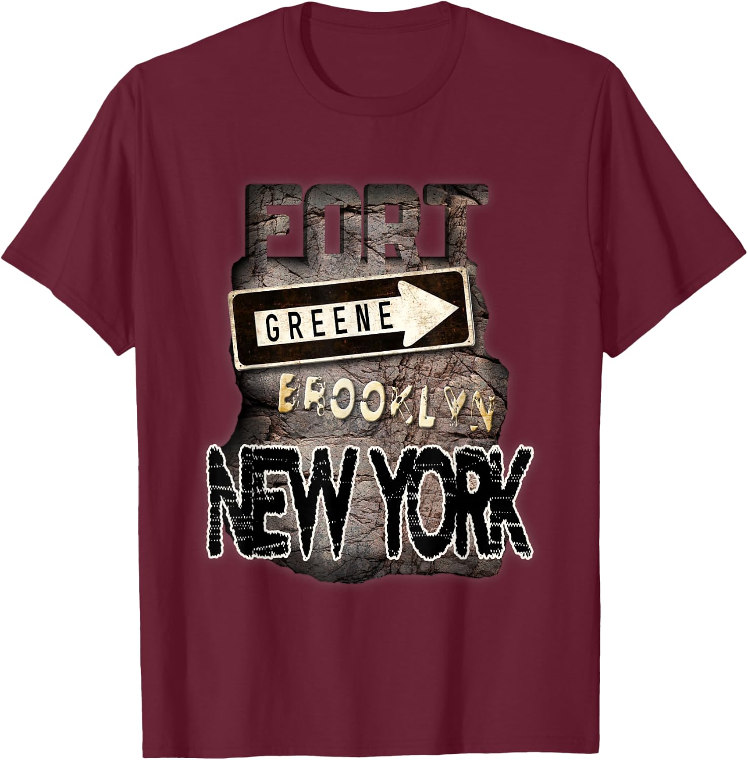 Fort Greene Brooklyn New York Graphic Art T-Shirt - T-Shirt | Maroon