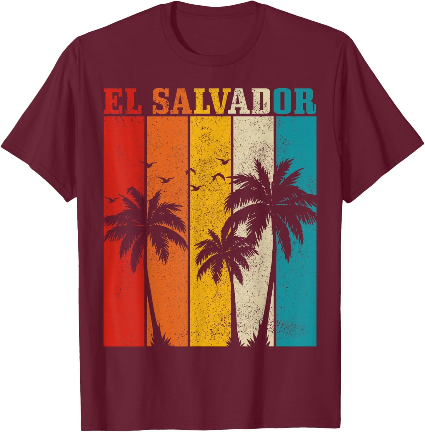 El Salvador Vintage Palm Trees Surfer Salvadoran Souvenir T-Shirt - T-Shirt | Maroon