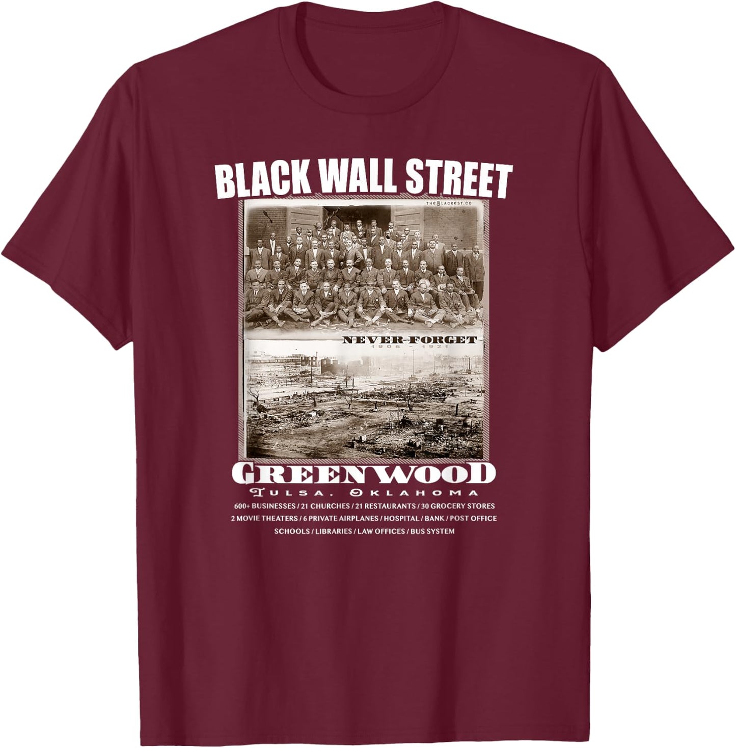 Black Wall Street - Vintage History Before And After Photos T-Shirt - T-Shirt | Maroon