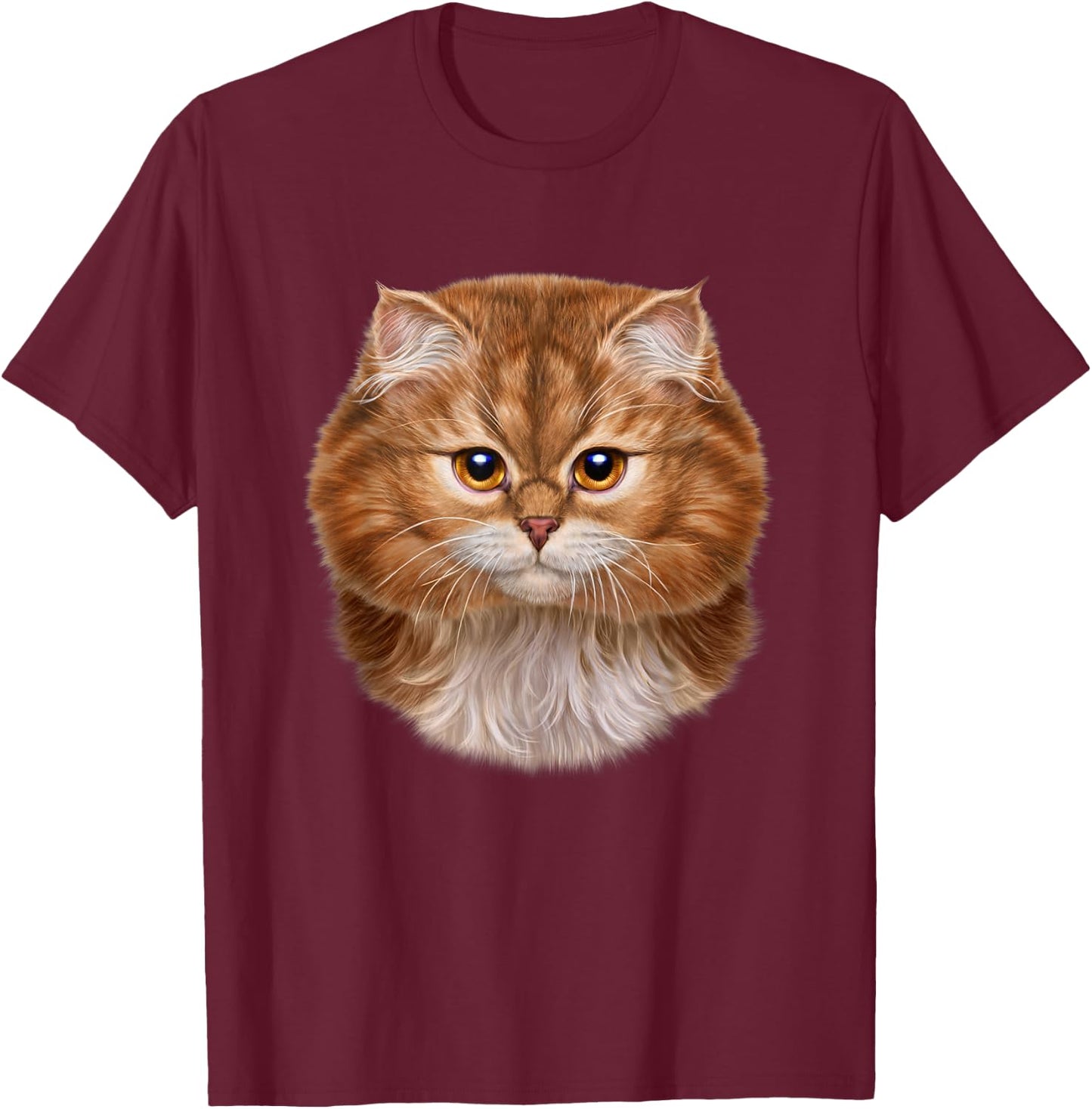 Fluffy Orange Cat Face T-Shirt - T-Shirt | Maroon