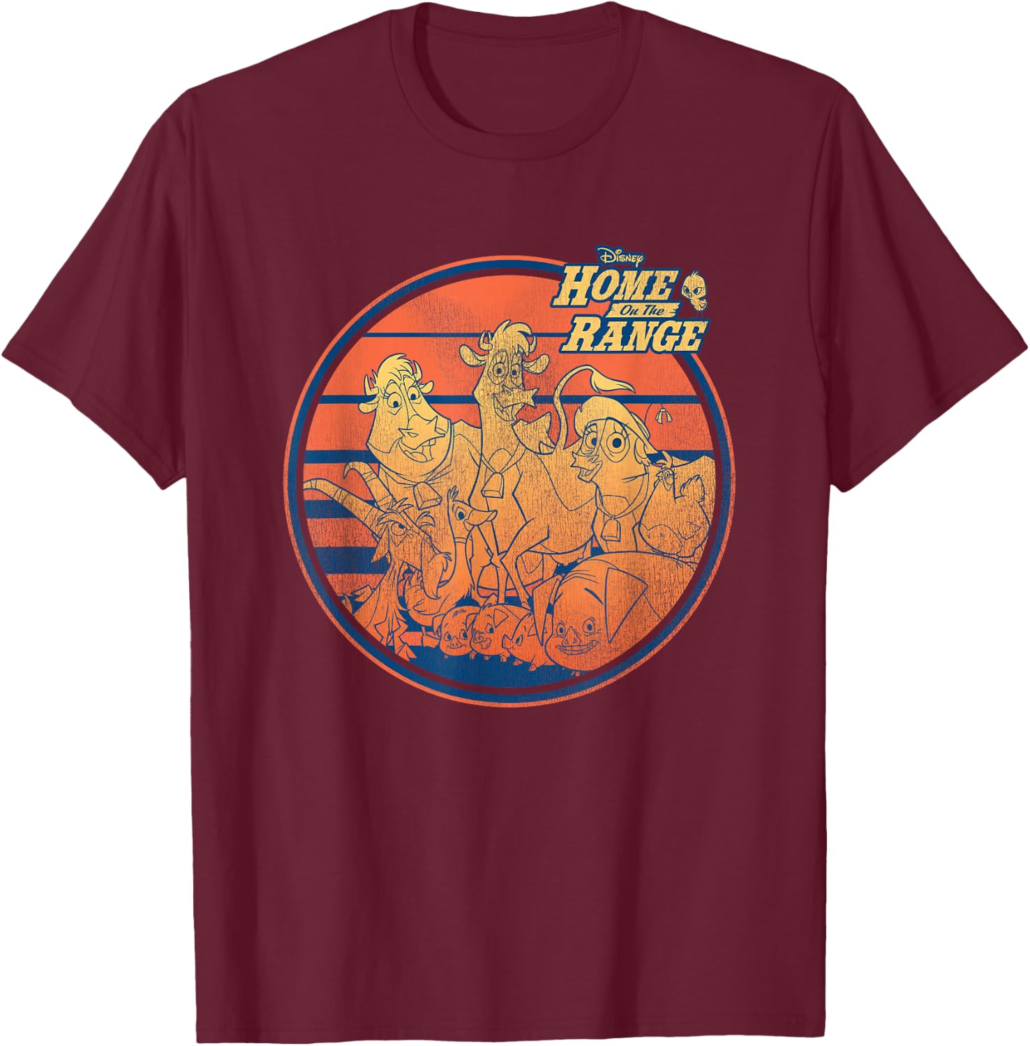 Disney Home on the Range Characters Retro Stripes T-Shirt - T-Shirt | Maroon