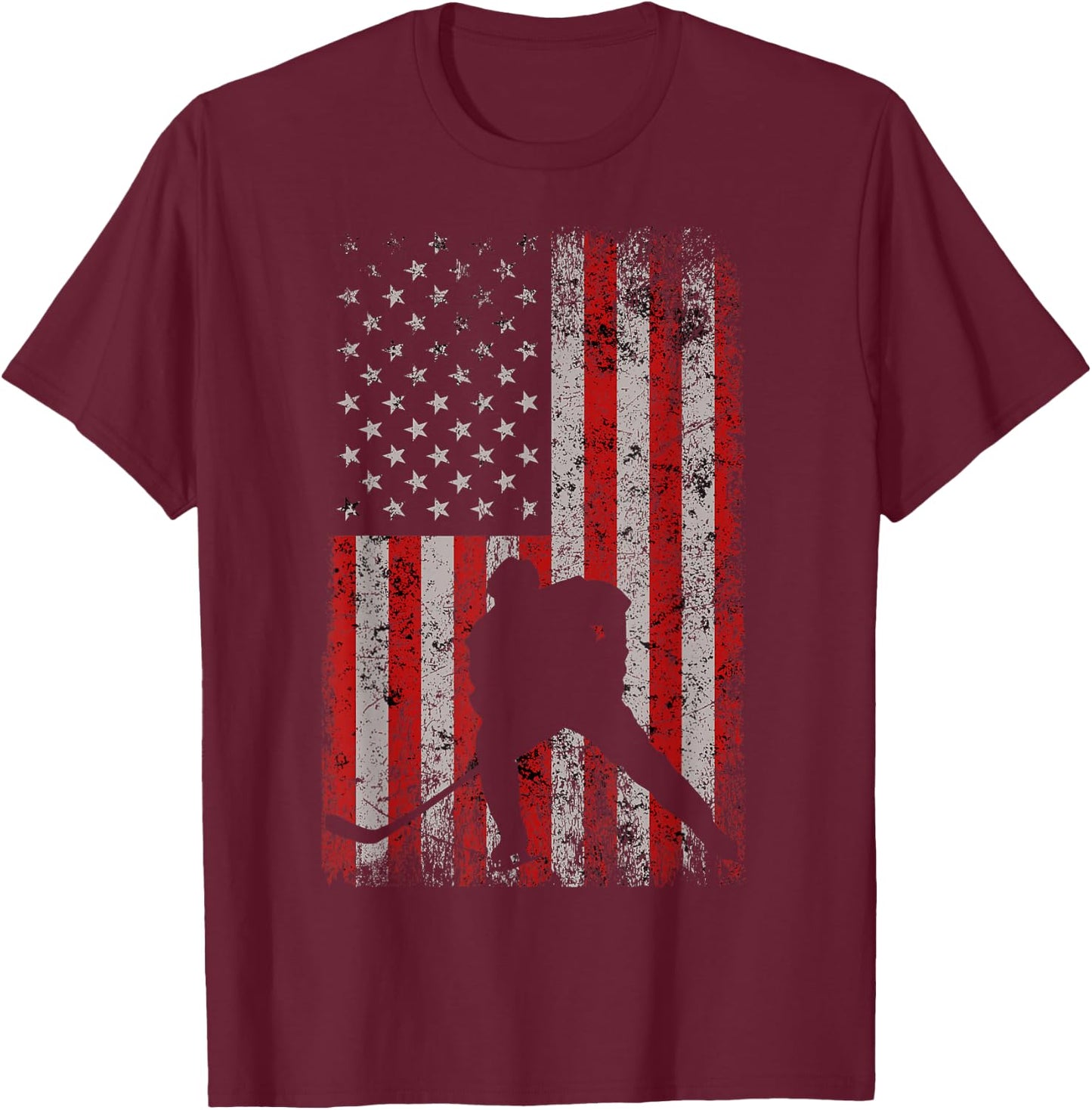 Patriotic American Flag Ice Hockey Gift Hockey Player Fan T-Shirt - T-Shirt | Maroon