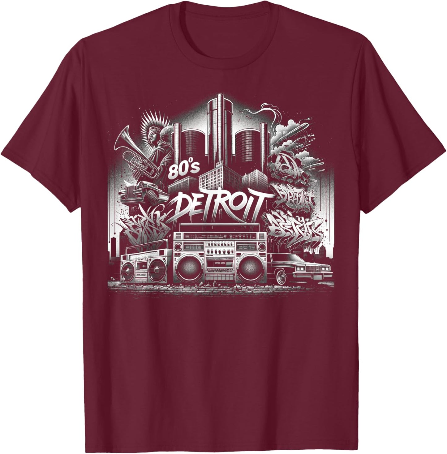 Detroit Hip Hop | Men Women XS - 6XL | Graphic T-Shirt - T-Shirt | Maroon