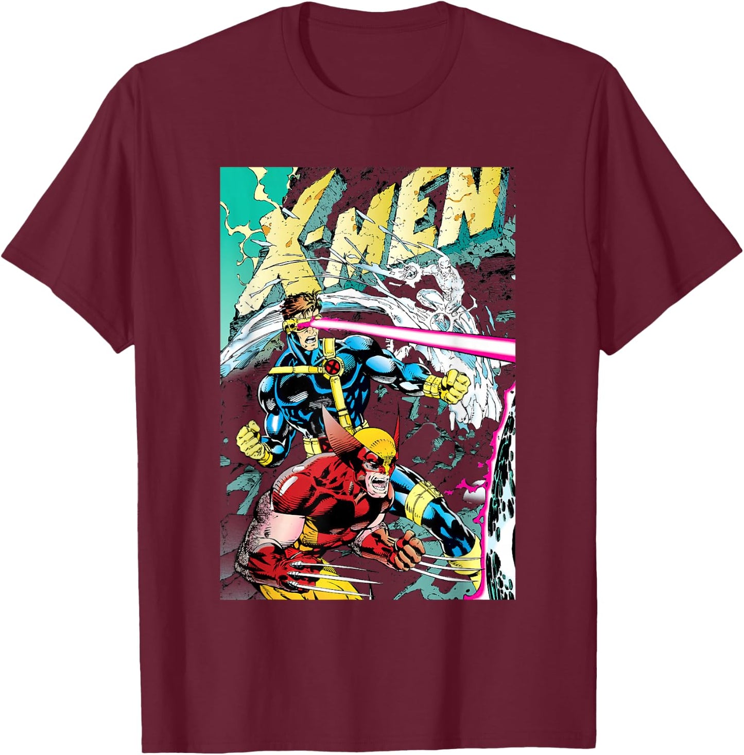 Marvel X-Men Wolverine & Cyclops Fighting Side by Side V2 T-Shirt - T-Shirt | Maroon