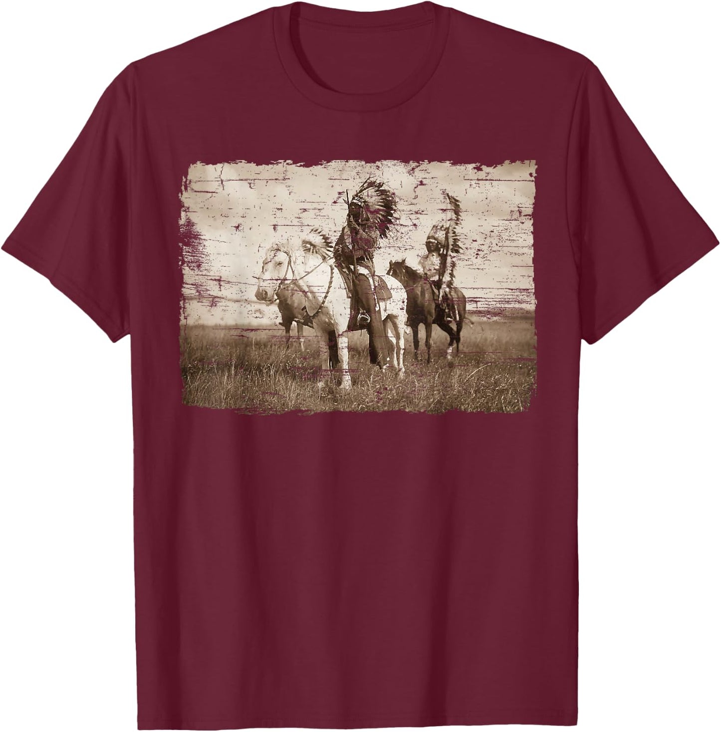 Native American Chief Head Indians Warbonnets Headdress T-Shirt - T-Shirt | Maroon