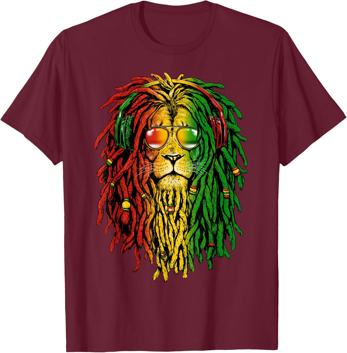 Rasta Reggae Lion Sunglasses Art Gift Rastafari T-Shirt - T-Shirt | Maroon