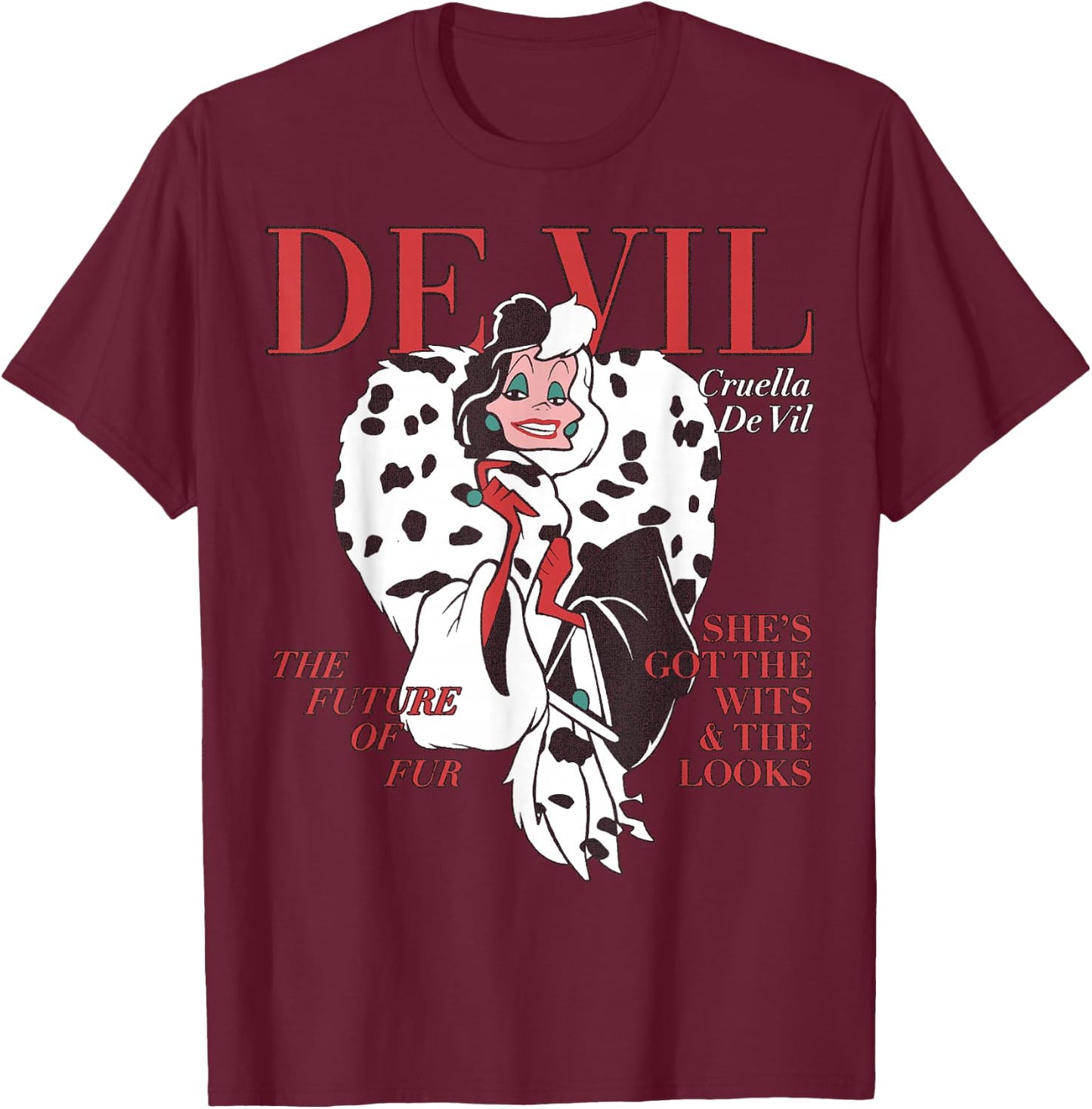 Disney Villains Cruella De Vil Magazine Cover Small T-Shirt - T-Shirt | Maroon