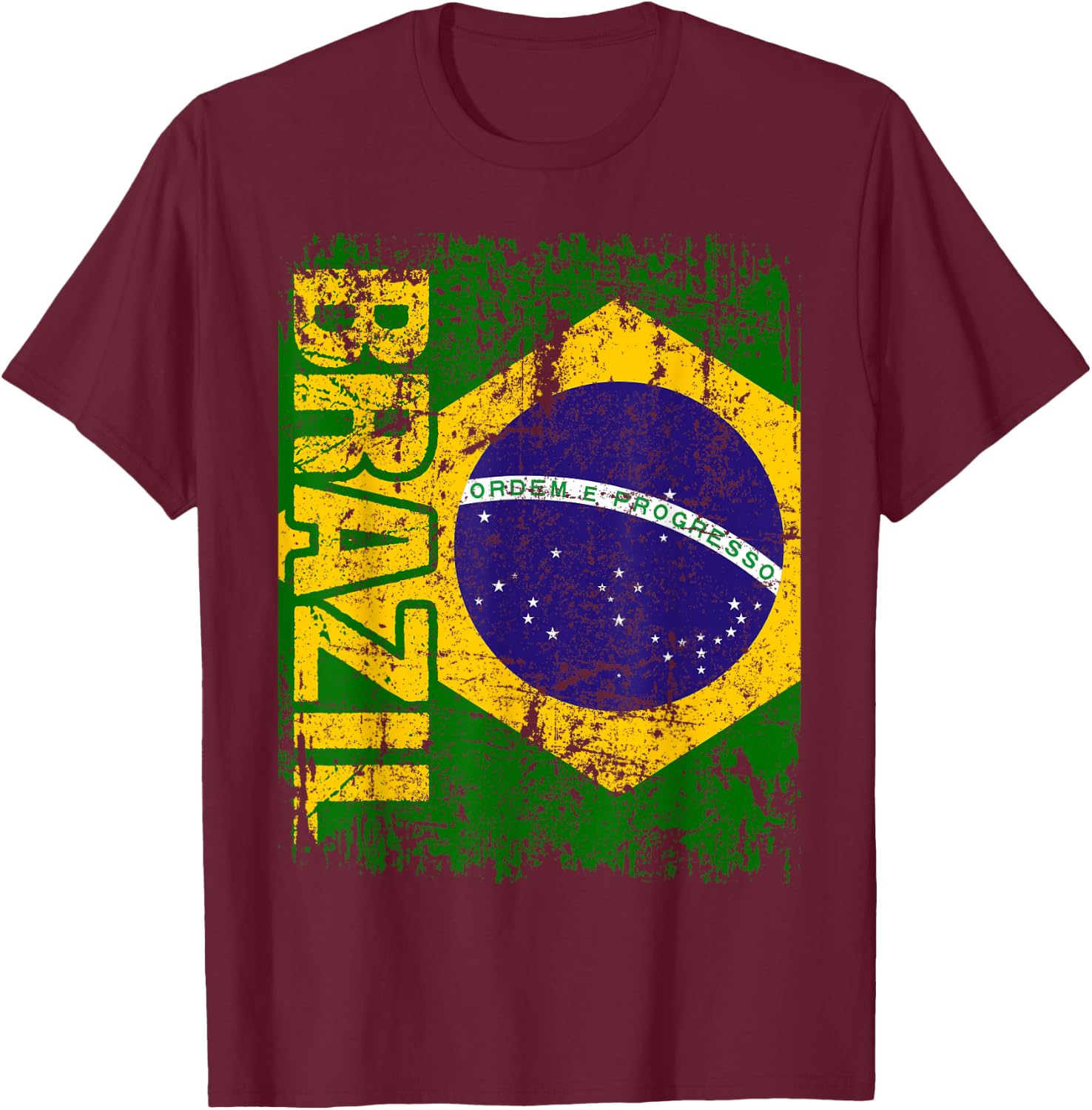Brazil Brasil Flag Vintage Distressed Brazil T-Shirt - T-Shirt | Maroon