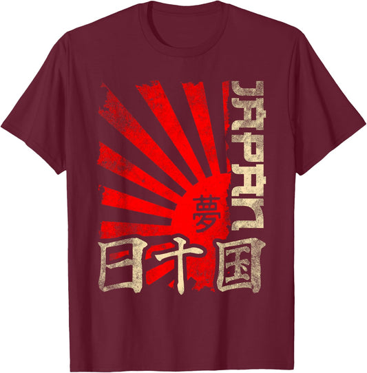 Japanese Rising Sun Characters T-Shirt - T-Shirt | Maroon