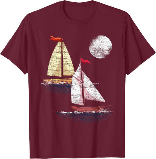 Full Moon Sailing Ship Hobby Sailing Boat Captain Sailing T-Shirt - T-Shirt | Maroon