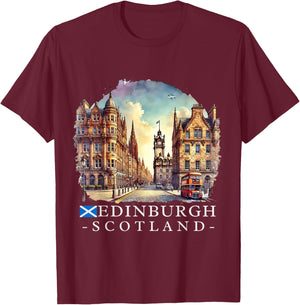 Edinburgh Scotland Scottish Map and Flag Travel Souvenir T-Shirt - T-Shirt | Maroon