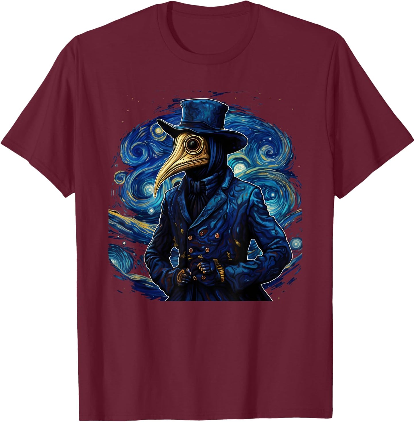 Funny Plague Doctor Starry Night Van Gogh leeches medical T-Shirt - T-Shirt | Maroon