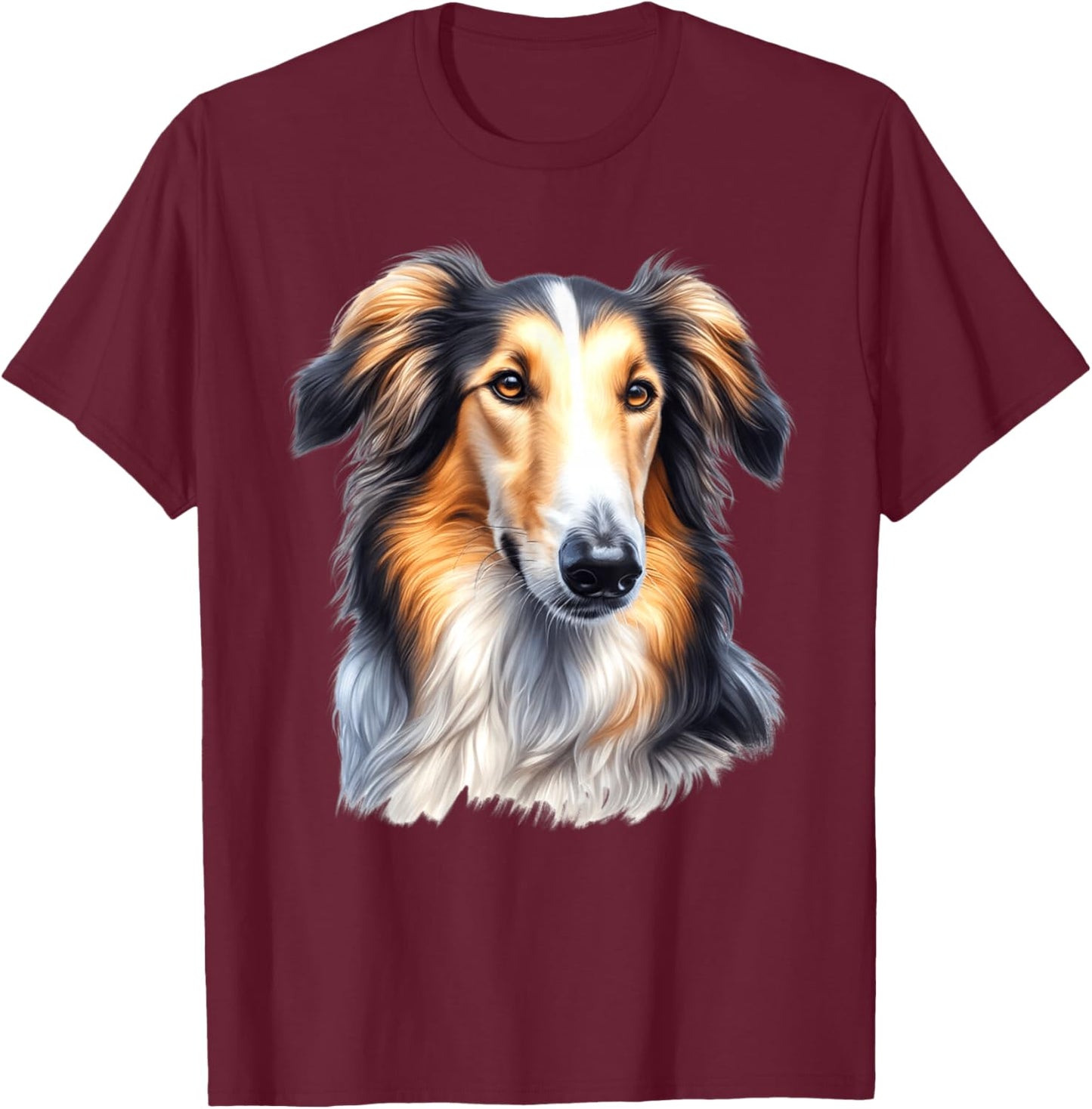 Borzoi Dog Portrait T-Shirt - T-Shirt | Maroon