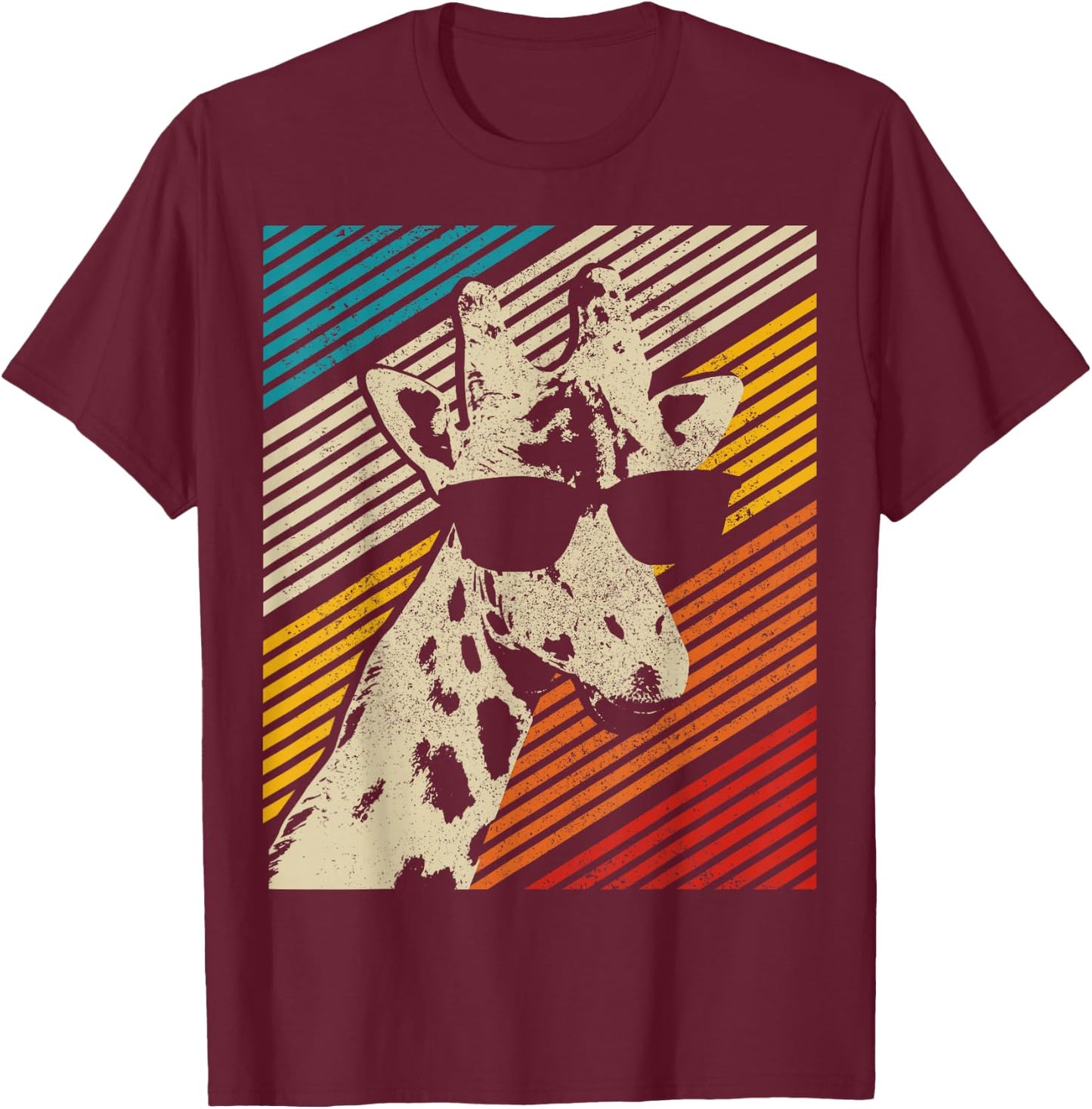 Giraffe Vintage Sunglasses Funny Gift T-Shirt - T-Shirt | Maroon