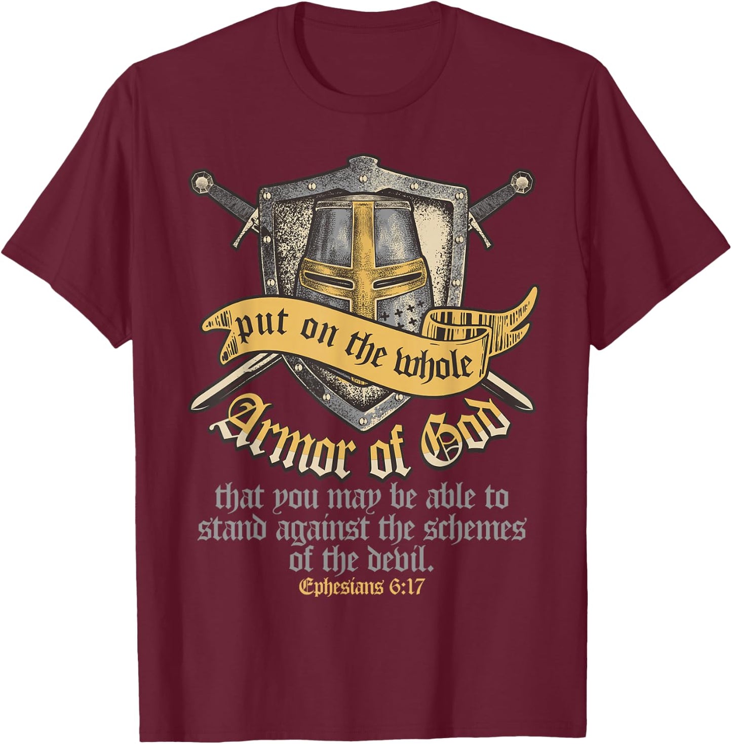 Armor Of God Ephesians 6:17 Bible Verse Christian T-Shirt - T-Shirt | Maroon