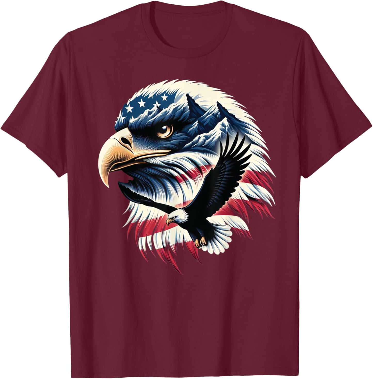 Patriotic Eagle USA Flag 4th Of July Man Woman Art T-Shirt - T-Shirt | Maroon