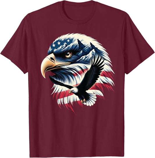 Patriotic Eagle USA Flag 4th Of July Man Woman Art T-Shirt - T-Shirt | Maroon