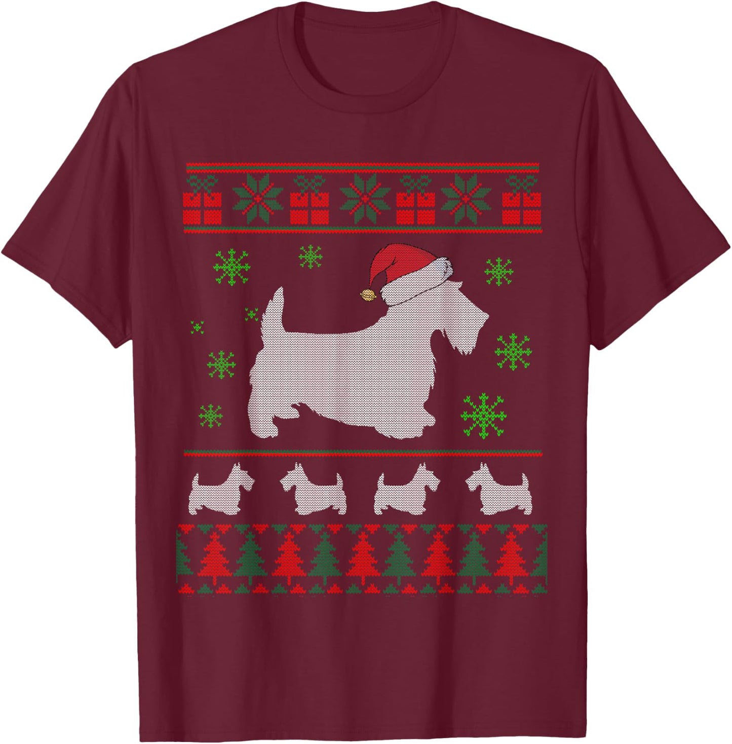 Scottie Dog Ugly Christmas Sweater Gift Dog Lovers T-Shirt - T-Shirt | Maroon