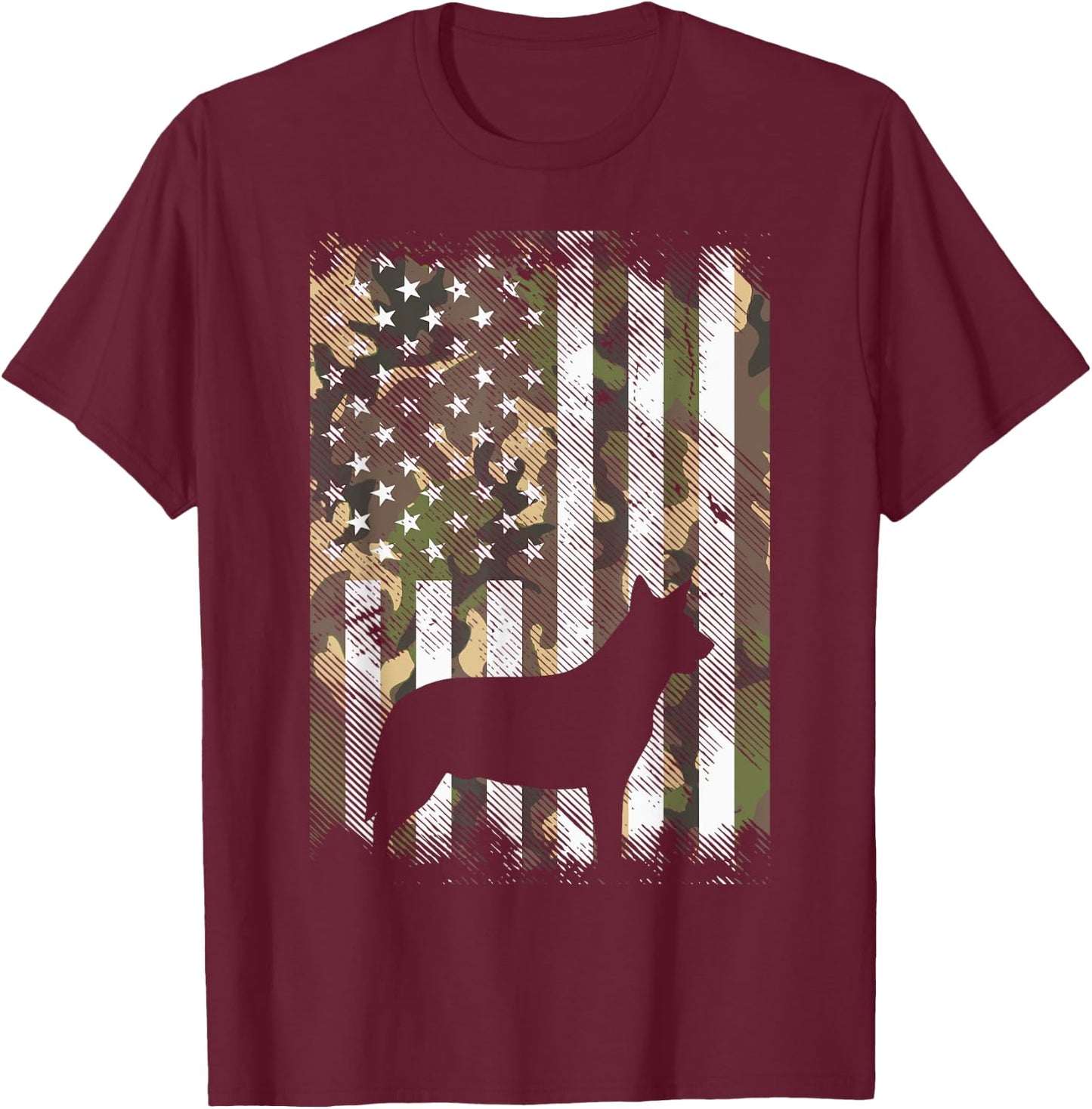 Camo US American Flag Heeler Animal Cattle Dog Patriot Gift T-Shirt - T-Shirt | Maroon