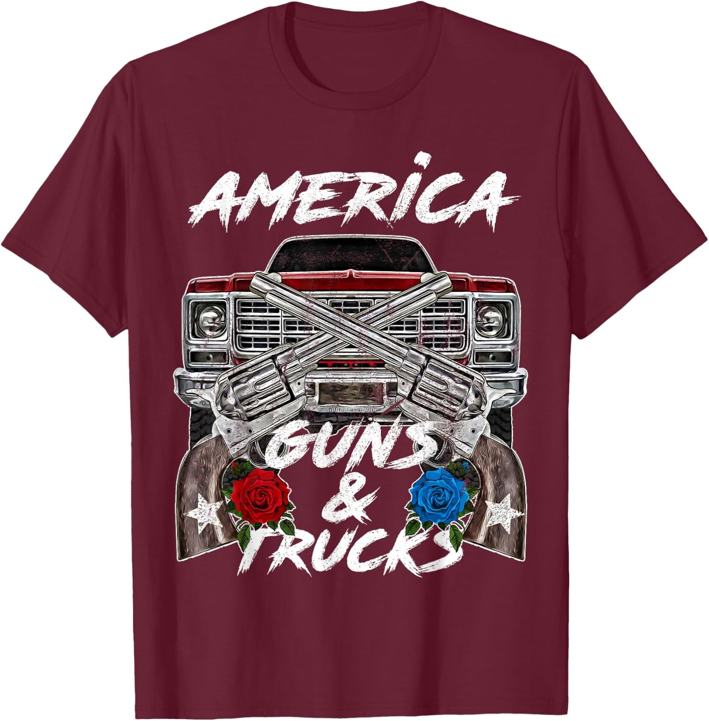 America Guns Trucks Patriot Squarebody Square Body Truck USA T-Shirt - T-Shirt | Maroon