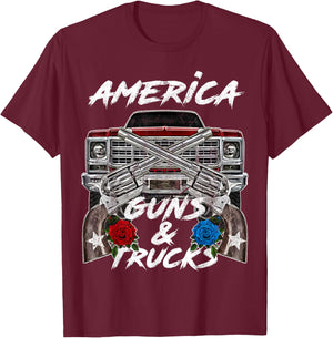America Guns Trucks Patriot Squarebody Square Body Truck USA T-Shirt - T-Shirt | Maroon