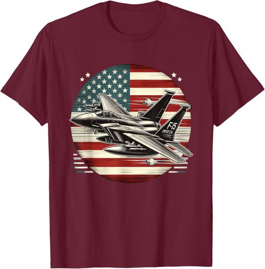 F15 Fighter Jet US Flag T-Shirt - T-Shirt | Maroon