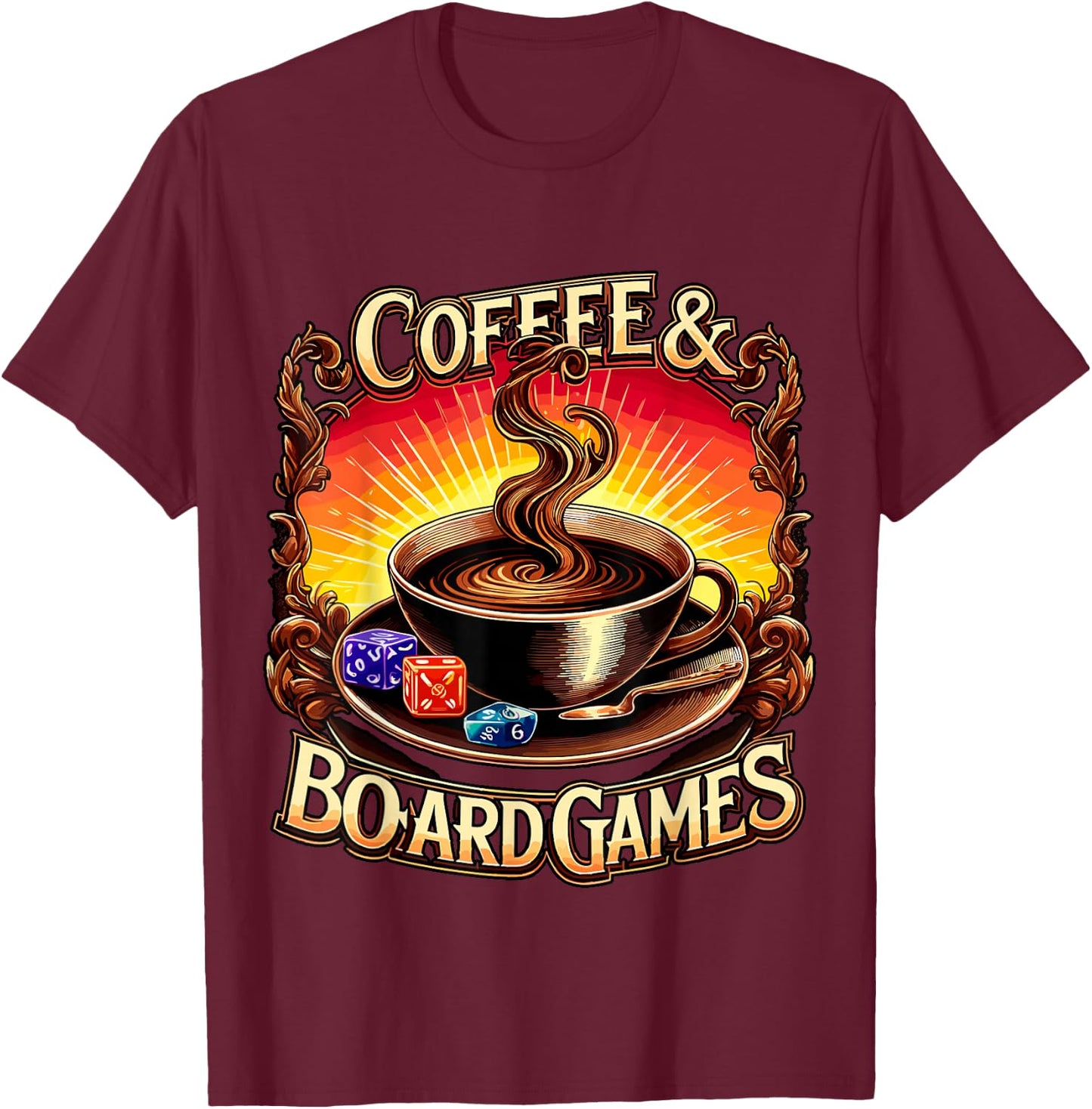 Coffee and Board Games Board Game Night T-Shirt - T-Shirt | Maroon
