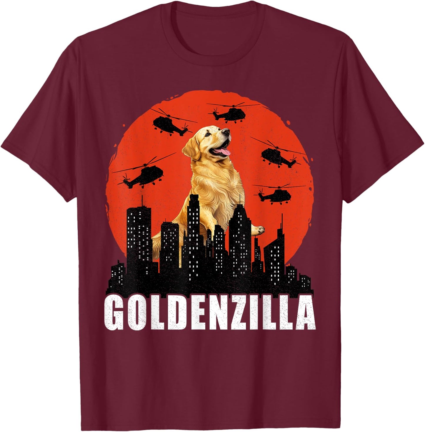Golden Retriever for Boys Girls Goldenzilla Kaiju T-Shirt - T-Shirt | Maroon