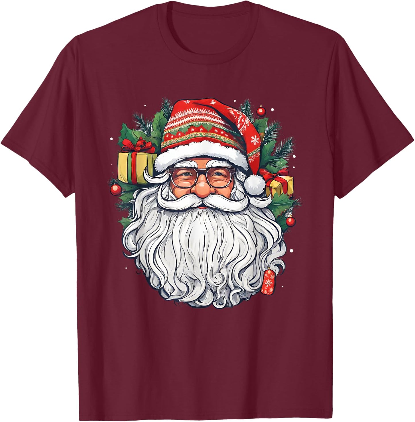 Santa Face Retro Sunglasses Christmas Xmas Men Women Kids T-Shirt - T-Shirt | Maroon