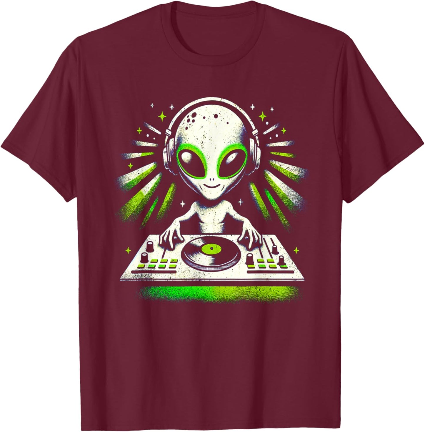 Alien DJ Music Mixer Fun Extraterrestrial Music Lover Shirt T-Shirt - T-Shirt | Maroon