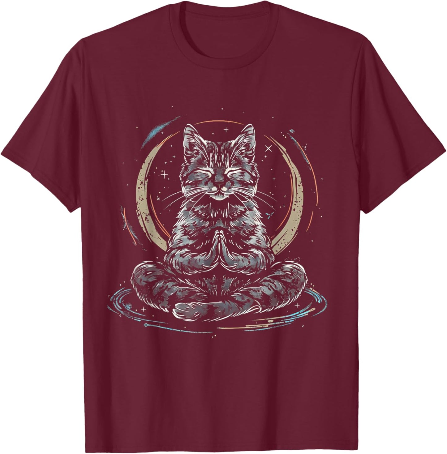 Meditation Cat Yoga Spiritual Hindu Buddhist Zen Buddha T-Shirt - T-Shirt | Maroon