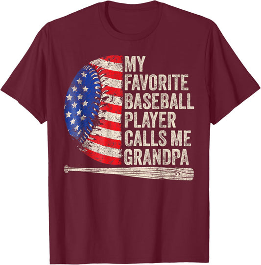 My Favorite Baseball Player Calls Me Grandpa Father's Day T-Shirt - T-Shirt | Maroon
