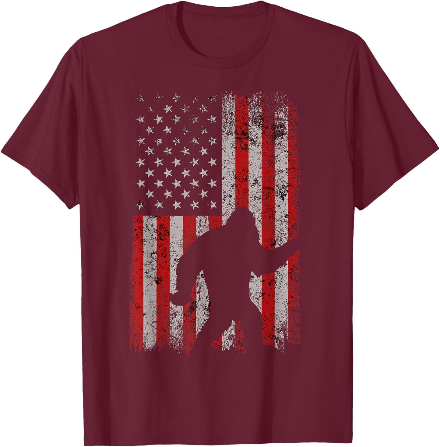 Patriotic American Flag Sasquatch Lover Gift Bigfoot Vintage T-Shirt - T-Shirt | Maroon