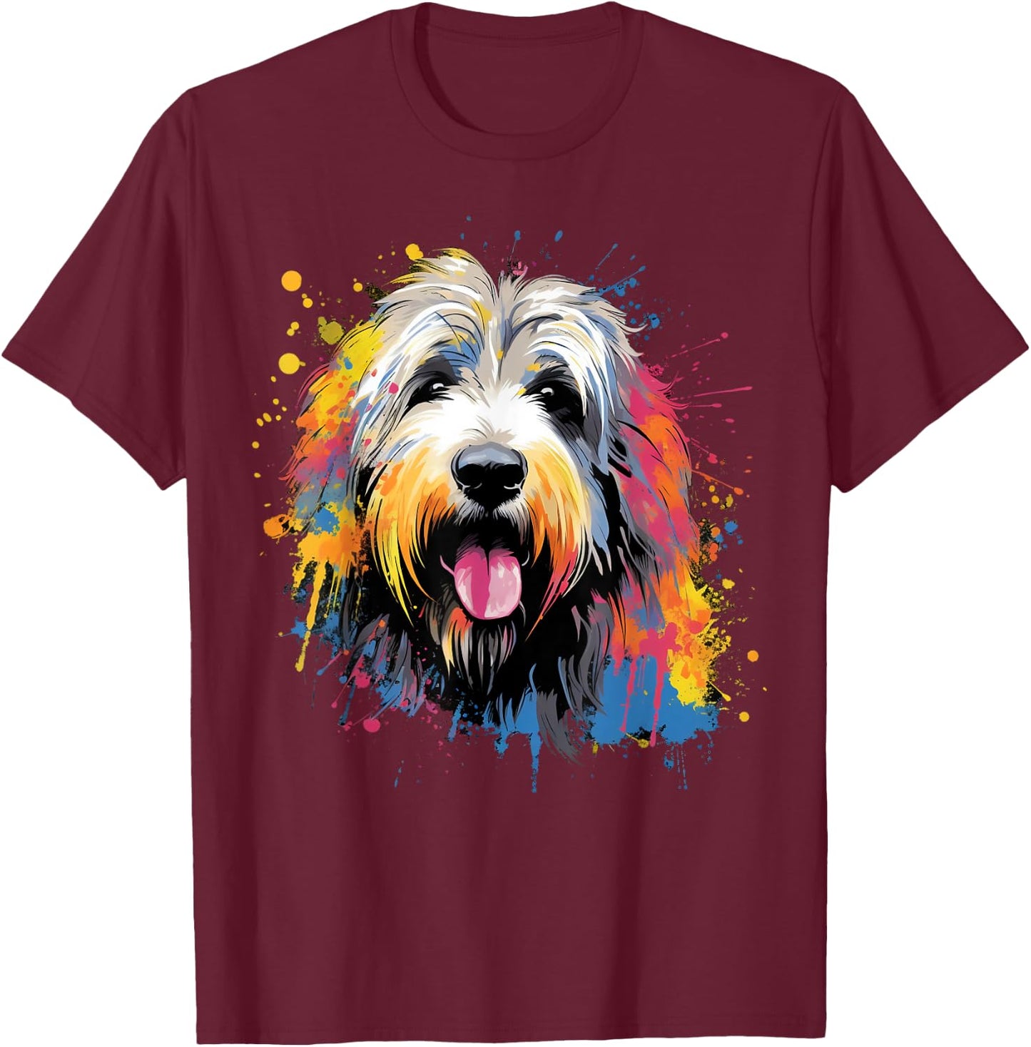Cute Old English Sheepdog on painted Old English Sheepdog Men Women Kids T-Shirt - T-Shirt | Maroon