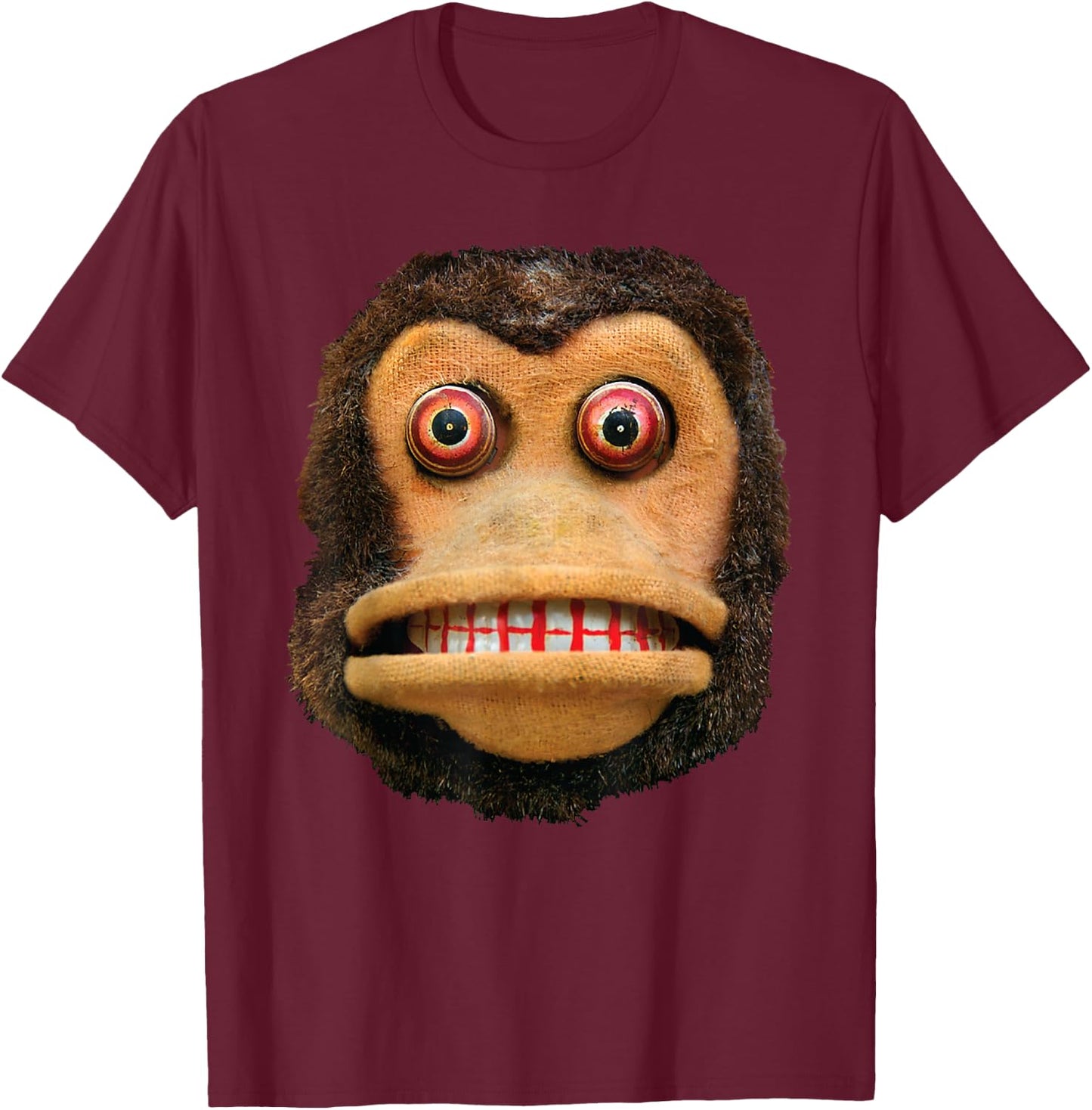 Big Buggy Eyed Monkey Face Cymbal Playing Toy Animal T-Shirt - T-Shirt | Maroon