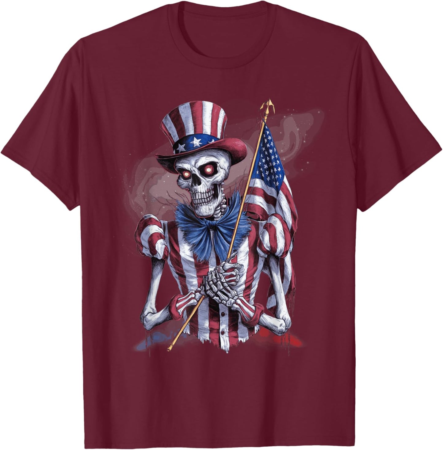 USA Patriotic Scary Skeleton Halloween 4th of July Flag T-Shirt - T-Shirt | Maroon