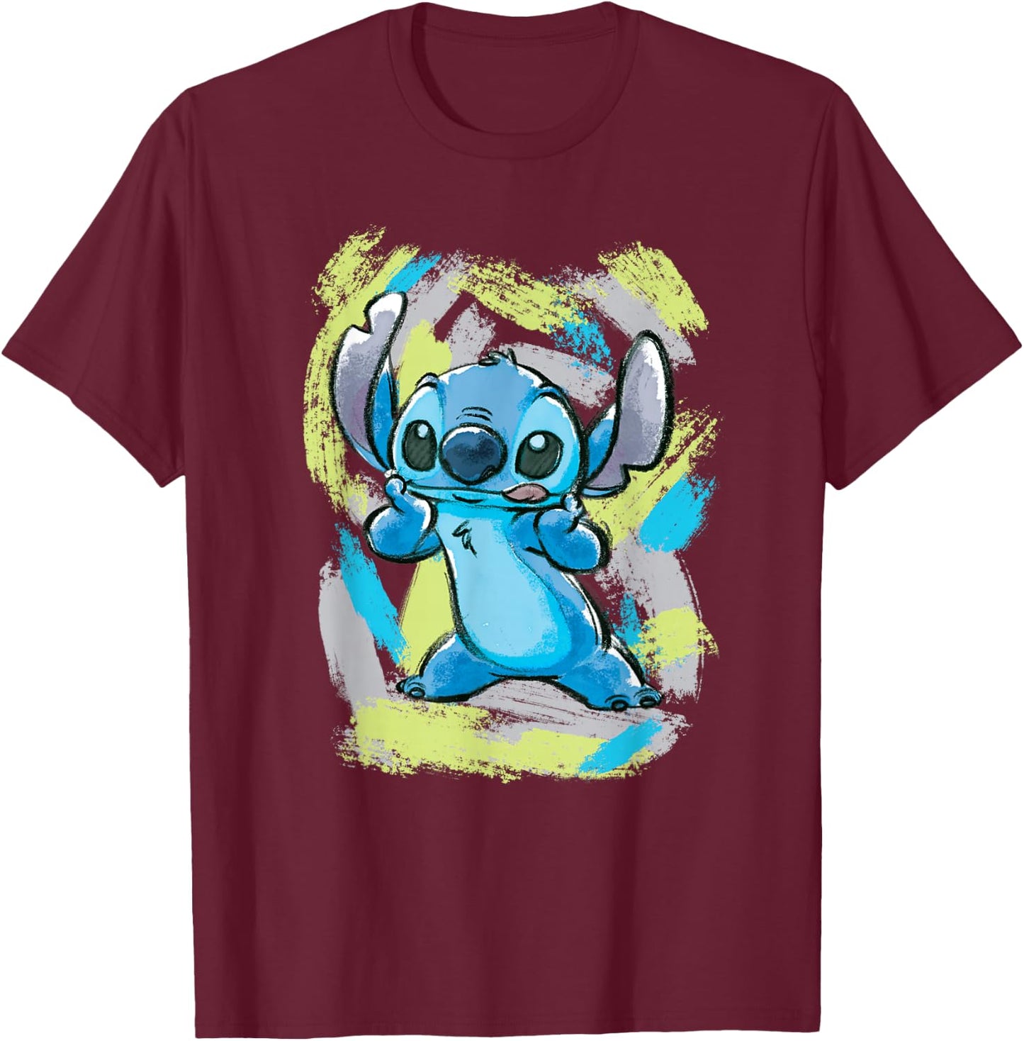 Disney Lilo and Stitch Watercolor Brushstrokes T-Shirt - T-Shirt | Maroon