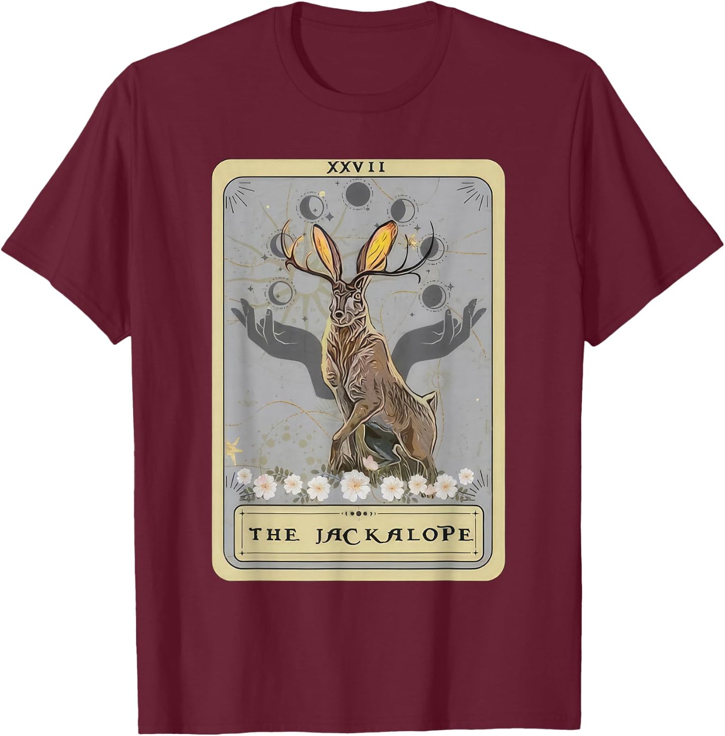 Jackalope Hat Tarot Card Monster Legend Cryptid Cryptidcore T-Shirt - T-Shirt | Maroon